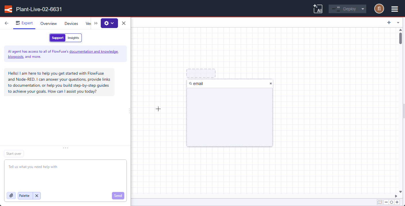 FlowFuse Expert integration with the Palette
